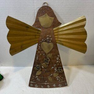 VTG Handmade Copper & Brass Hanging Double Faced Angel Sculpture Decor 10.5"x9"